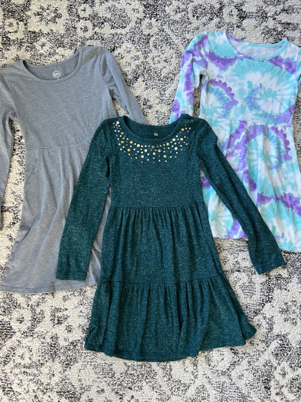 SO Girls' Teal Glitter Tiered Dress with Stud Accents